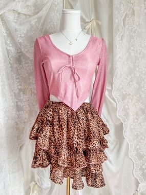 Aerie Leopard Ruffle Mini Skirt Skort | Y2K Cheetah Tiered Flowy Skirt